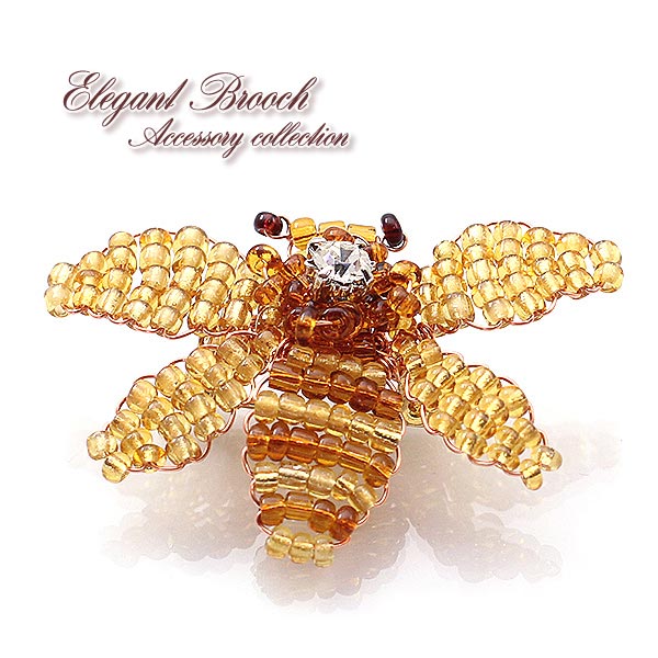 【売り切り大特価！】キュートなミツバチのブローチ♪一粒のラインストーンが輝く/琥珀色/hb-2439